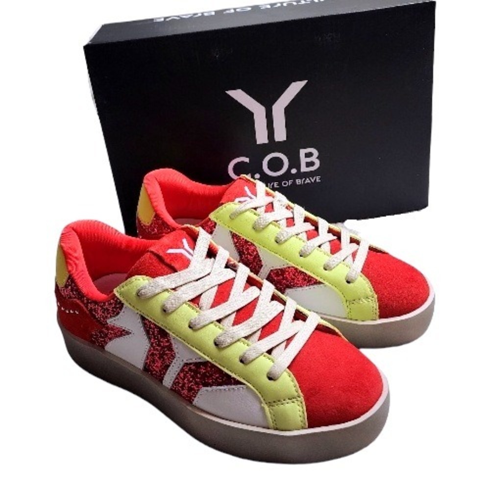 C.O.B by Culture of Brave Red Glitter Star Platform Sneakers Size 7.5/ 8 EU 38